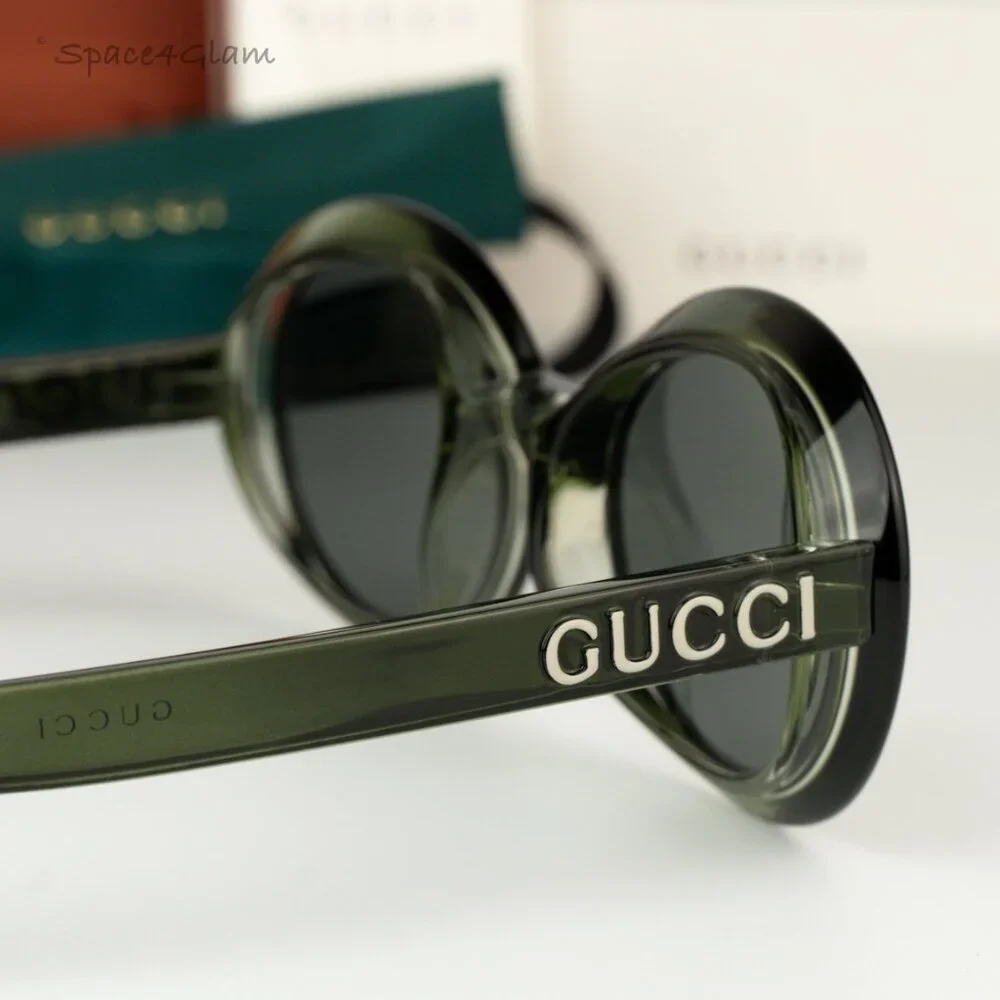 BRAND NEW Gucci GG1722SA 005 Transparent Dark Green Grey Unisex Oval Sunglasses